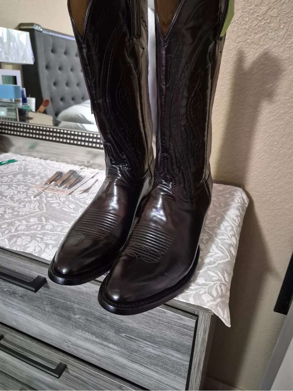 Genuine Leather Western Cowboy Boots - Dark Brown